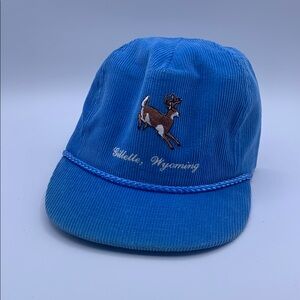 Vintage Blue Corduroy Gillette Wyoming Embroidered Deer Trucker Baseball Cap